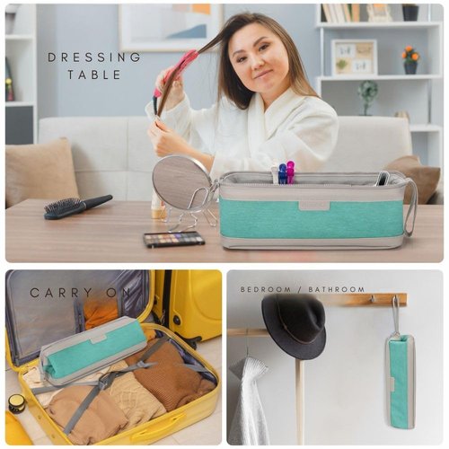 BeautyLA ‍Hair Tool Travel Bag with Heat Resistant Mat – Travel Case for Curling Iron, Straightener, Dy son Air wrap, Shark FlexStyle – Waterproof Organizer with Silicone Bottles