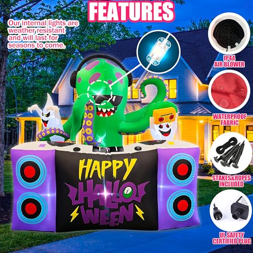 Halloween Inflatable Decoration - 6FT DJ Octopus Playing Music with Ghosts - Outdoor Yard Display