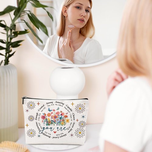 Inspirational Christian Gifts Cosmetic Bag Bible Verse Makeup Bag Motivational Religious Gifts for Women Friends Mom Daughter Birthday Appreciation Gifts Makeup Pouch Mothers Day Christmas Graduation