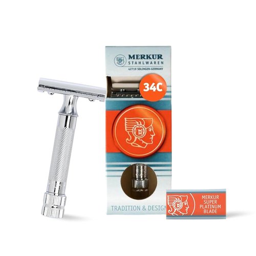 Merkur Mk34C Double Edge Razor - Heavy Duty Short Handle for a Smooth Shave