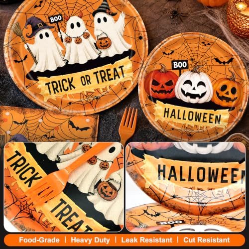 Halloween Ghost Tableware Set - Orange & White Trick or Treat Plates & Napkins