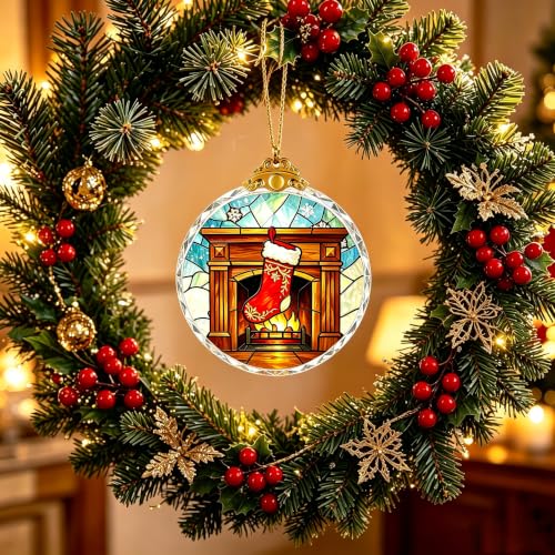 Christmas Ornaments 2026 - Stained Glass Crystal Hanging Decor for Fireplace - Holiday Tree & Gift Ideas