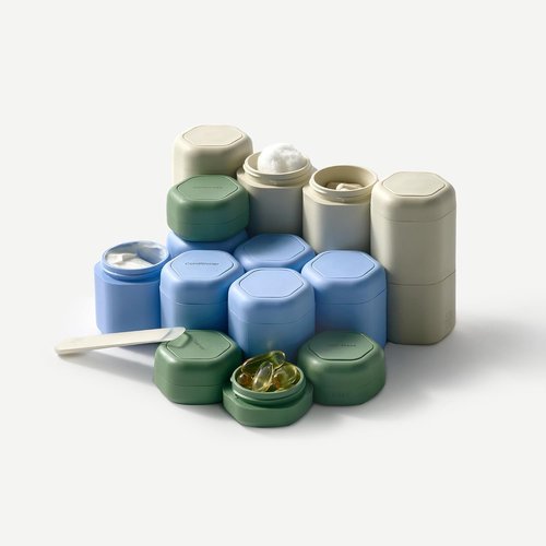 Cadence Travel Containers Basic Skincare Set | Magnetic Lids for Carry-On Essentials - 3 Small Capsules (0.56oz) - Cleanser, Moisturizer & Sun-Icon Labels - Pacific