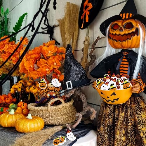 Halloween Lollipop & Candy Holder Cards - 100 Pack with Pumpkin & Ghost Designs