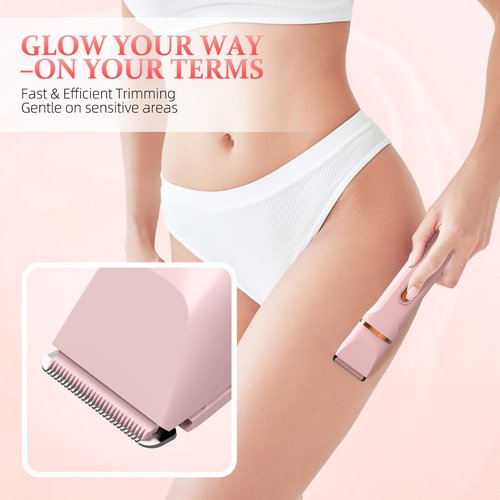 HOHOLE 5-in-1 Bikini Trimmer for Women, IPX7 Waterproof Electric Razors Shaver, Cordless Body Hair Trimmer, Facial & Pubic Hair Removal, Ceramic Blade (Pink)