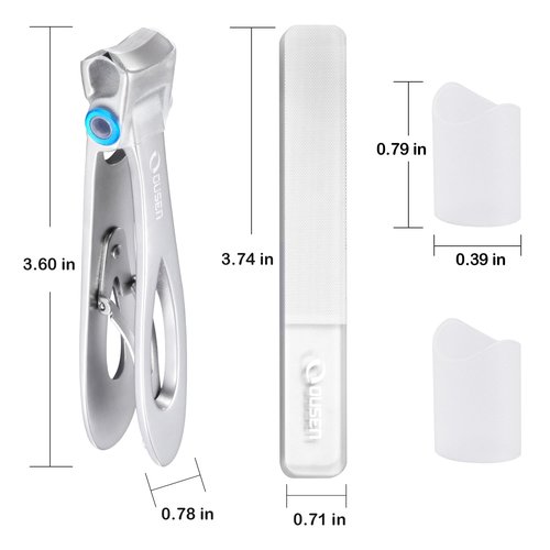 Ousen Beauty Nail Clippers with Catcher - Anti Splash Wide Jaw Opening Thick Toenail Clippers for Seniors | Self-Collecting Fingernail Cutter Heavy Duty Toe Nail Clippers for Men & Women | Silver | L