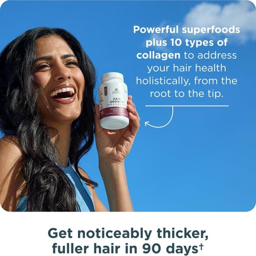 Ancient Nutrition Hair Growth Supplement - Hydrolyzed Collagen Peptides for Thicker, Fuller Hair | 60 Count