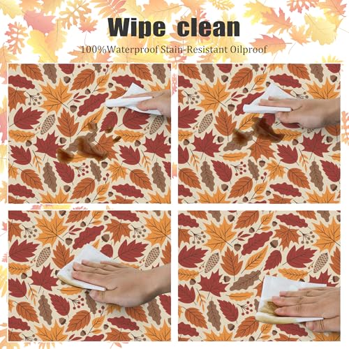 Fall Maple Leaf Round Tablecloth 60 Inch - Autumn Waterproof Decor, Yellow