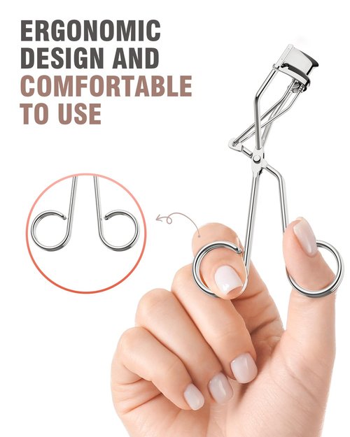 Eyelash Curler with Comb, Professional Volumizing Lash Lift Kit Lash Curler with Refill Pads for Home & Travel Uses, Silver