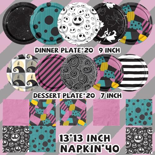Halloween Party Plates and Napkins Set - Nightmare Theme, 60 Pieces