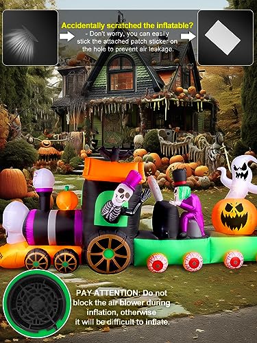 13Ft Halloween Inflatable Train Decoration with Ghost & Pumpkins - Outdoor Yard Decor - Variation of Halloween-Train
