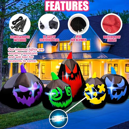 Halloween Inflatable 8 FT Black Pumpkin Family Decoration - Spooky Yard Decor with Lights - Variation A-8FT Black Pumpkin Family