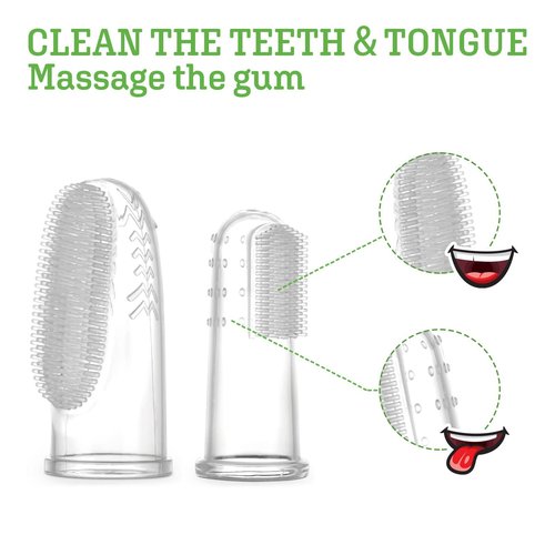 haakaa Silicone Baby Finger Toothbrush Set -360º Bristle for Baby Oral Gum Cleaning| Baby Teething Training| Newborn Oral Massager, BPA Free,2PK - 0m+Babies - Clear