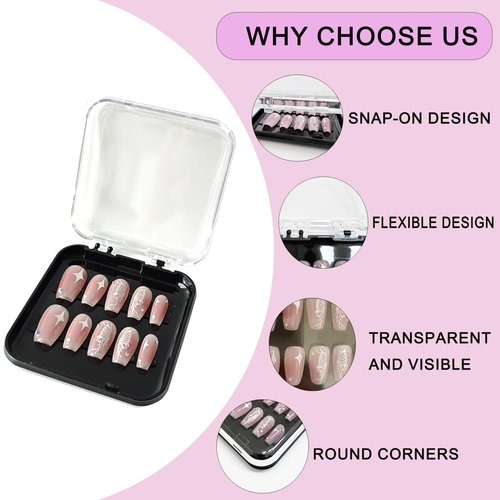 14 Pcs Press On Nail Packaging Box Press on Nail Storage Box for Press Ons with 60 Pcs Adhesive Double Sided Tape for Fake Nail Storage Case Nail Display Nail Salon Supplies Nail Art Nail Business