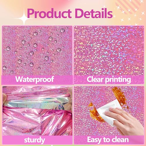 Wicked Iridescent Pink and Green Glitter Holographic Tablecloths - 2 Pack