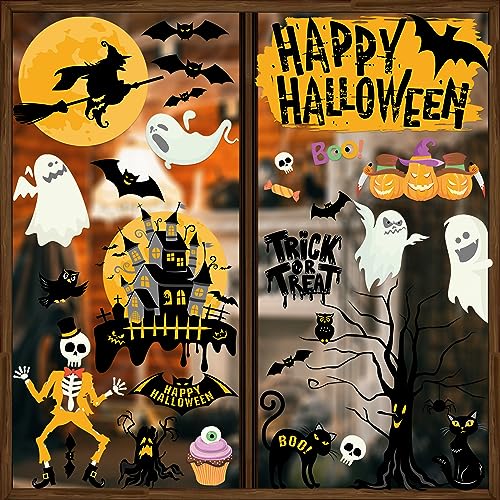 Halloween Window Clings Decor - 6 Sheets Reusable Spooky Stickers for Indoor Party Decorations