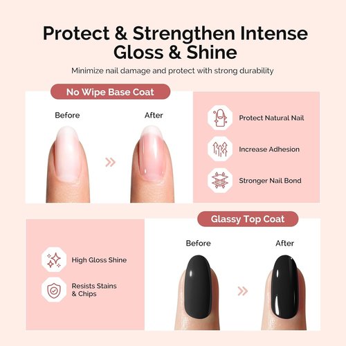 MelodySusie Top Coat & Base Coat Set - No Wipe Glossy Finish, Long Lasting Shine | 2 Pcs 15ml Clear Nail Polish