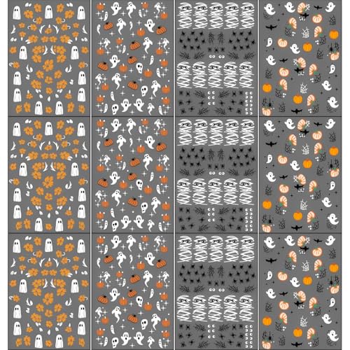 Halloween Nail Stickers Set - 12 Sheets Mummy Ghost Spider Web Design - Variation of Halloween 2