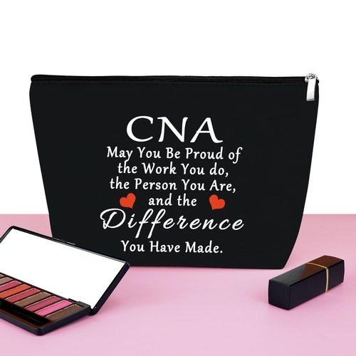 CNA Gift Certified Nursing Assistant Gifts Makeup Bag Gifts for CNA Medical Nurse Appreciation Gift for Women CNA Week Gifts Thank You Gift Retirement Birthday Gift Cosmetic Bag Zipper Pouch（Black）