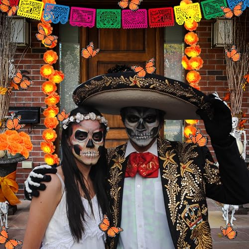 Day of The Dead Decorations Bundle - Mexican Banners, Marigold Garland & Butterflies