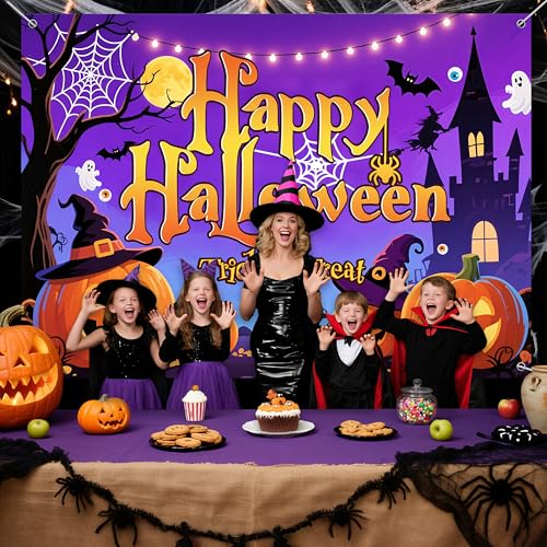 Halloween Party Backdrop - 7x5ft Purple Photo Booth Background for Birthday & Anniversary Decor