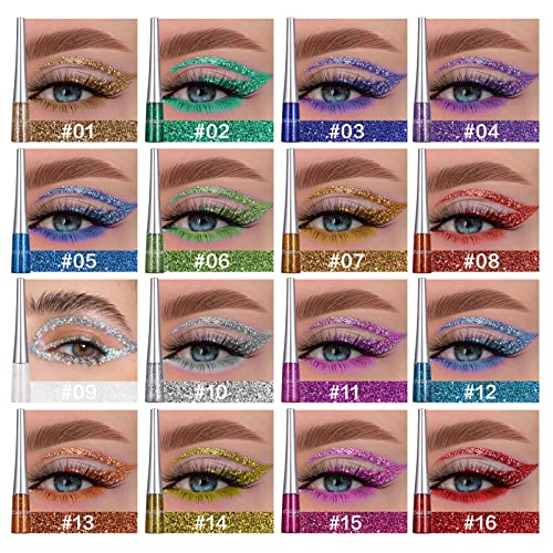 16 Colors Glitter Metallic Liquid Eyeliner Set - Waterproof & Long Lasting - 02 Set