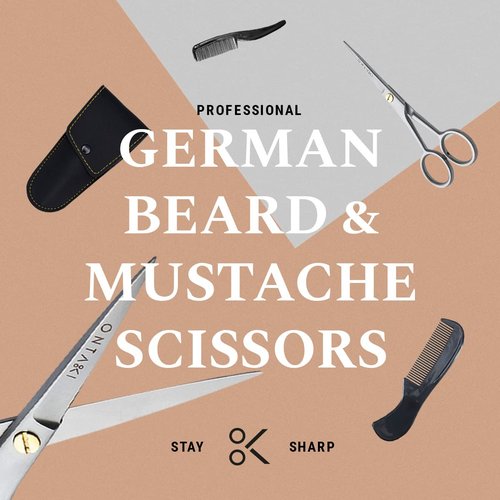 Ontaki Beard & Mustache Trimming Scissors - 5-Inch, Silver, Pack of 1 - Mustache Care Kit with Travel Comb - Compact Travel Pouch & Grooming Kit - 410C German Steel Durability & Beard Scissors