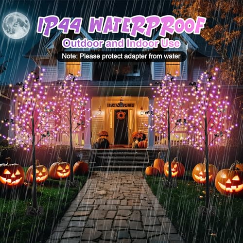Purple & Orange Halloween Lighted Tree with 260 LEDs, 6FT, Dimmable & Timer, Indoor Outdoor Decorations