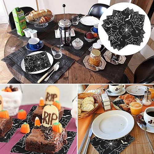 Halloween Spiderweb Paper Napkins - 24 Pcs Spooky Table Decor, 6.7x6.7 Inch Fold - Variation 1