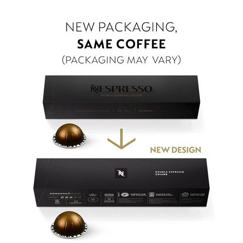 Nespresso Vertuo Double Espresso Chiaro - Medium Roast Coffee Pods | 30-Count, Brews 2.7oz