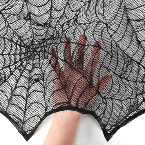 Halloween Lace Table Runner 14x48 Inch Spider Web Decor for Party & Home - Black