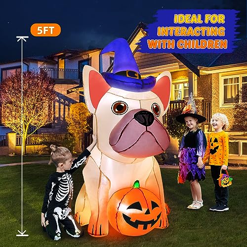 5Ft Halloween Inflatable Yard Decoration with Bright LEDs & Witch Hat - Bulldog