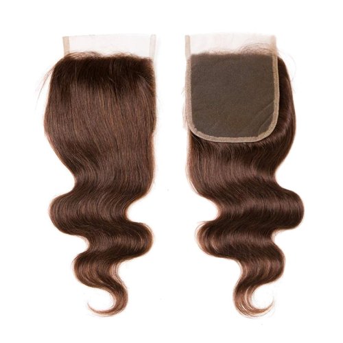 Chocolate Brown 4# Closure 4x4 Free Part Body Wave Closure Brazilian Human Hair Extensions Preplucked Bleached Knots Sew In Weave Virgin Hair Lace Front Closure For Women Wet And Wavy 20 Inch