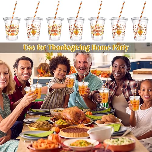 Thanksgiving Disposable Clear Plastic Cups with Maple Variation, 12 oz Set of 100