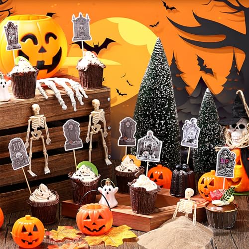 Halloween Cupcake Toppers 36 Pack Tombstone Skeleton Cake Decorations