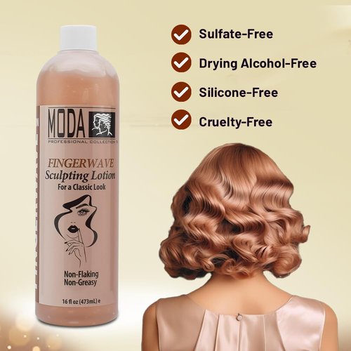MODA Finger Wave Sculpting Lotion - Non-Greasy Curl Cream for Curly Hair, Lasting Hold - 16 Oz
