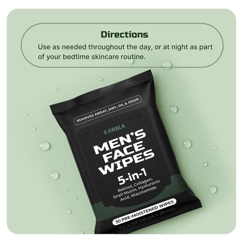 Mens Face Wipes 5-in-1 Anti-Aging Face Cleansing Wipes for Mens Skin Care with Retinol, Collagen, Snail Mucin, Hyaluronic Acid & Niacinamide – Alcohol-Free for Oily or Acne-Prone Skin Woodsy Scent
