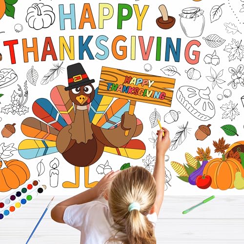 Thanksgiving Coloring Paper Tablecloth 30x72 Inch - Fall Theme Activity Poster - Thanksgiving