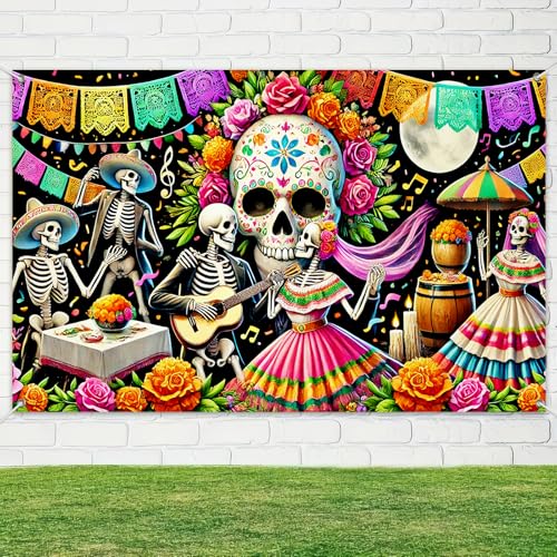 Day of the Dead Banner Skull Mexican Fiesta Decorations 71x43 Inch