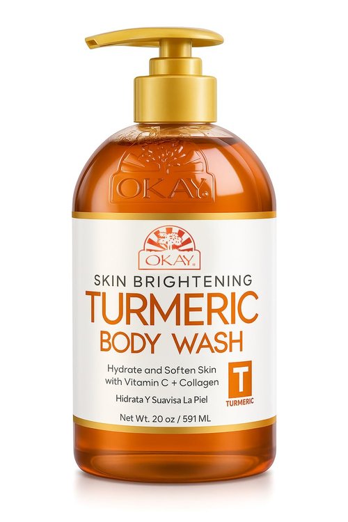 OKAY Turmeric Body Wash - Skin Brightening Cleanser with Vitamin C & Collagen for Even Tone | 20 oz