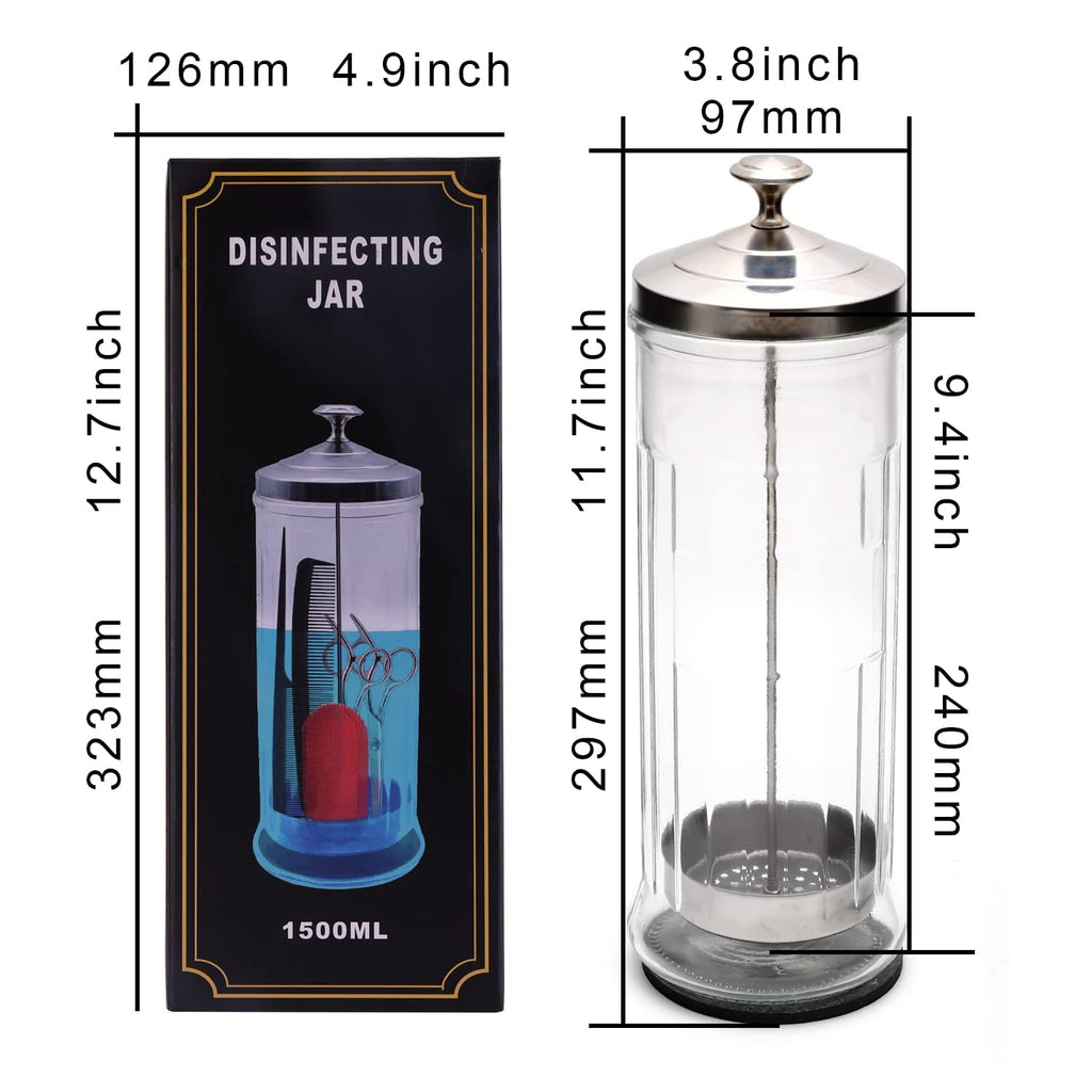 ZIBARBER Glass Disinfectant Jar, 50 Oz Large Sterilizing Jar for Manicure & Pedicure Implements, Salon Barber Tools - 11.7"H x 3.8"W
