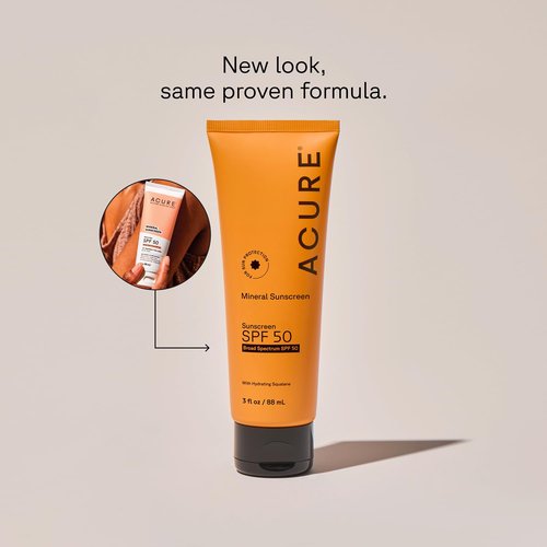 Acure Mineral Sunscreen SPF 50 - Zinc Oxide Sunscreen for Face & Body, Travel Size Sunblock Cream for Men & Women, Non Toxic for Sensitive Skin with Squalane for Hydration - 3 fl oz
