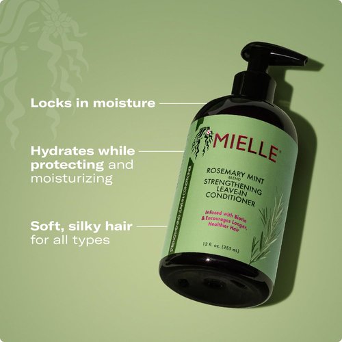 Mielle Organics Rosemary Mint Leave-In Conditioner - Hydrating Curly Hair Moisturizer with Biotin (12 Oz)
