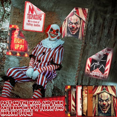 Preboun Halloween Circus Decorations Retro Poster Set - Creepy Carnival Wall Art, 6 Pieces