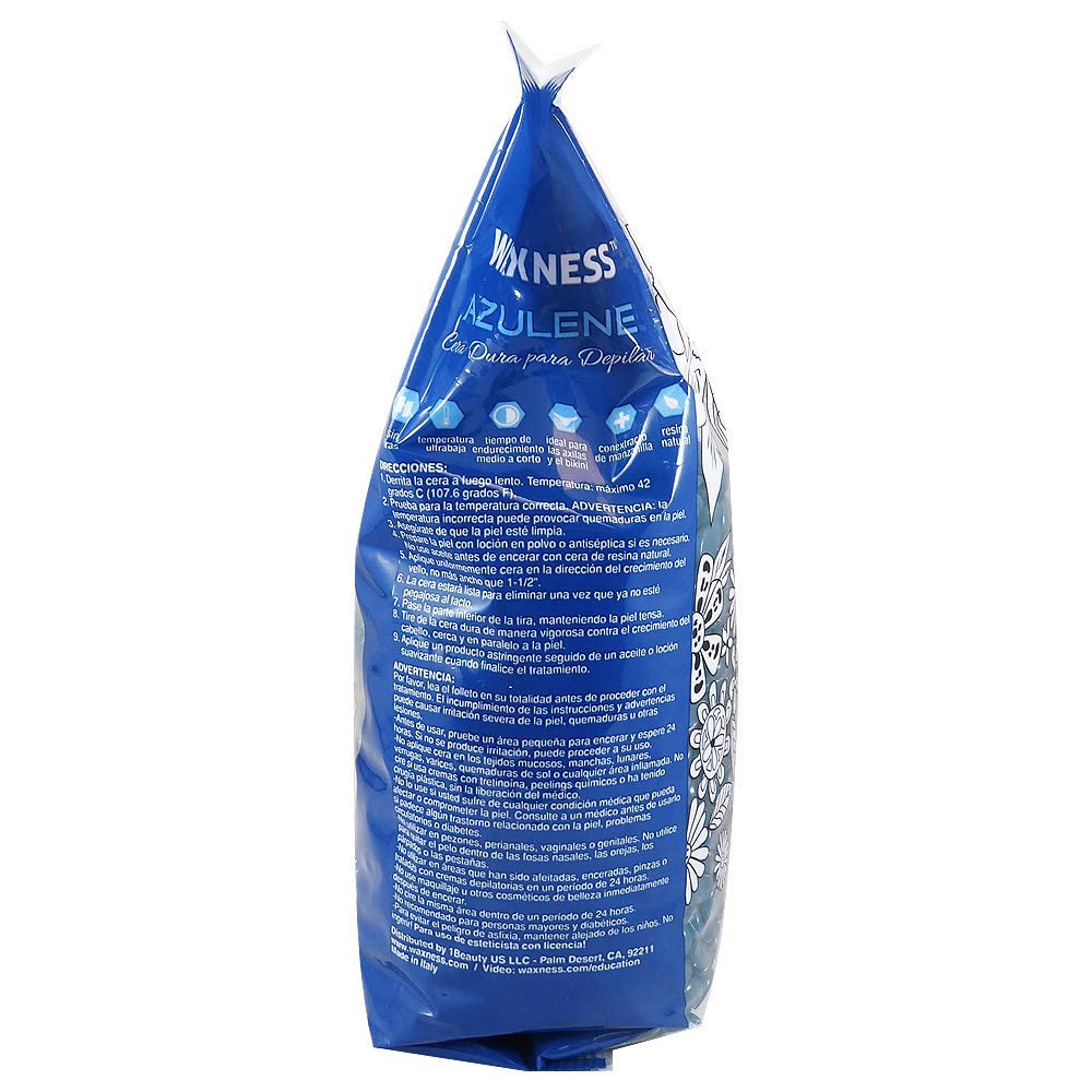 Waxness Film Hard Wax Beads Azulene 2.2 lb (1 kg) – Stripless Professional Hard Wax with Azulene for Face & Body, Smooth Application – Made in Italy