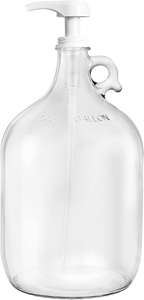 Kitchentoolz Gallon Glass Pump Dispenser Bottle - 128 oz Laundry Liquid & Soap Organizer