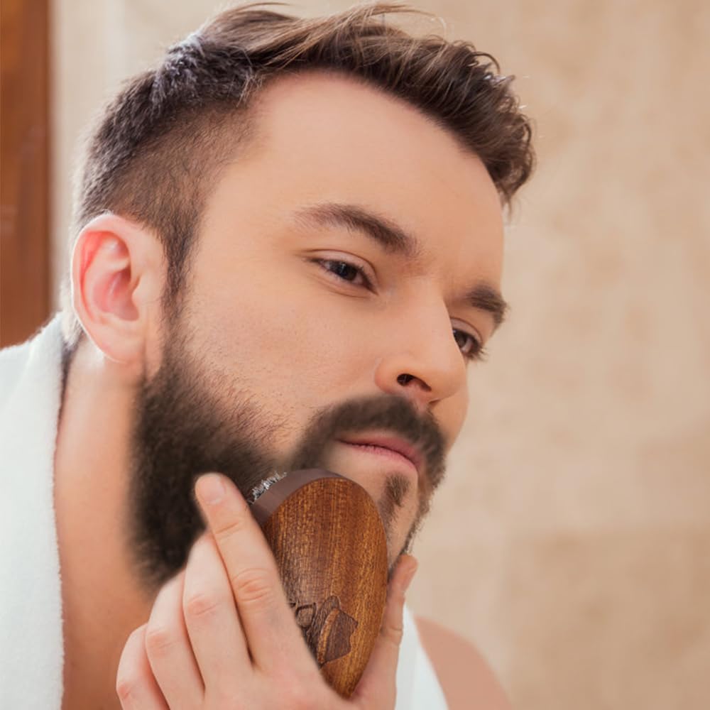 Walnut Wood Grooming Set for Men: Boar Bristle Brush, Beard Comb, Mustache Scissors, and Travel Bag