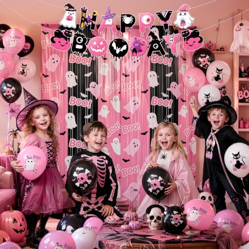 Pink Halloween Party Decorations Set - Ghost, Pumpkin, Bat & Cat Theme