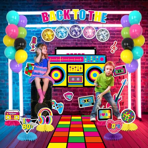 80s 90s Retro Car Trunk Party Kit - Boombox Backdrop, Balloons & Decorations