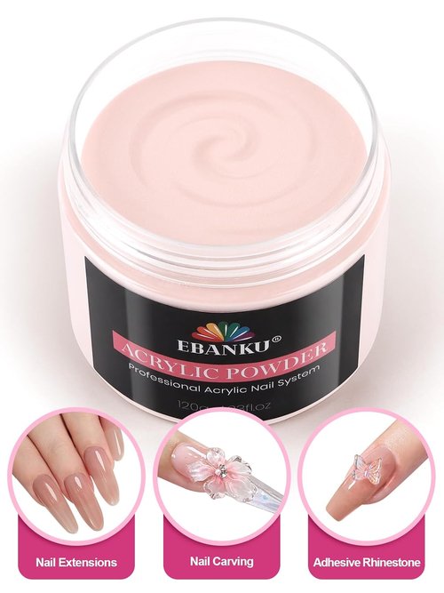 EBANKU Acrylic Nail Powder - Rosy Colors, 120g | Professional Long-Lasting Formula, No Lamp Needed